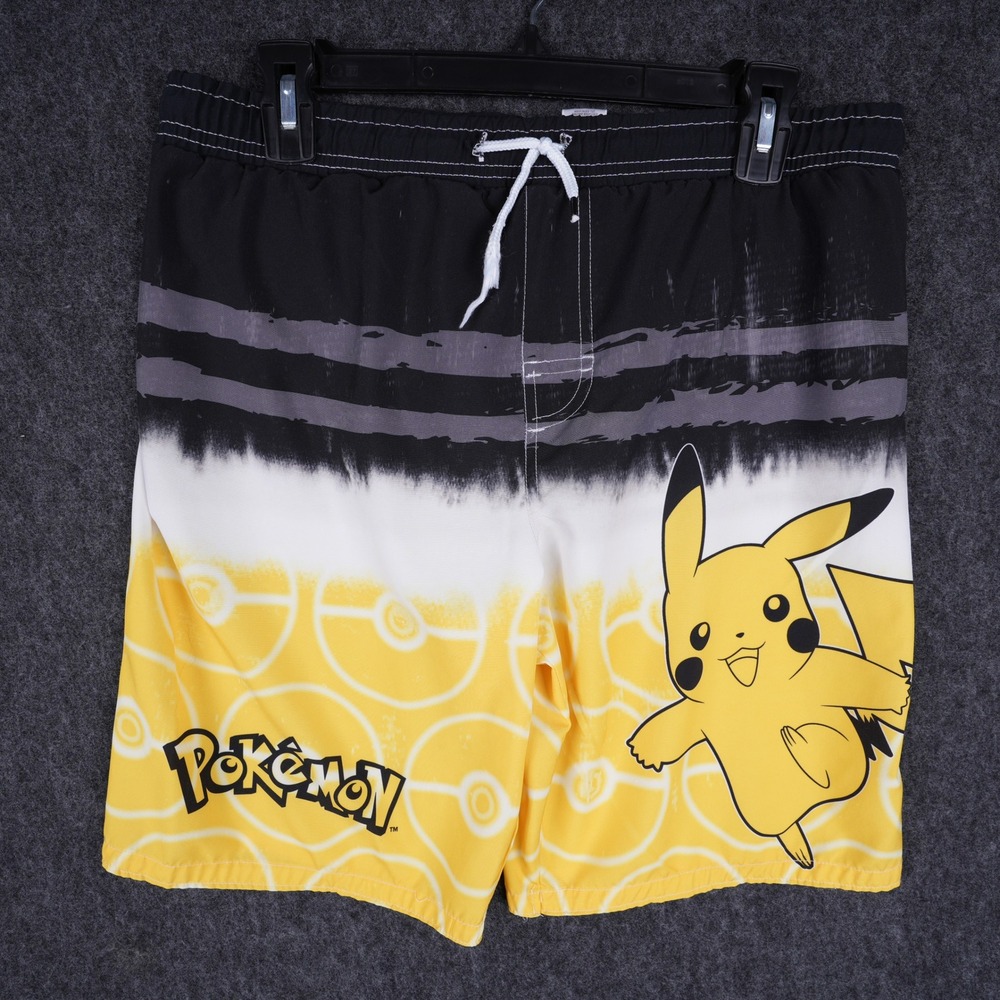 Pokemon Pikachu Swim Trunks Boys 14/16 Black Yellow Excellent Board Shorts